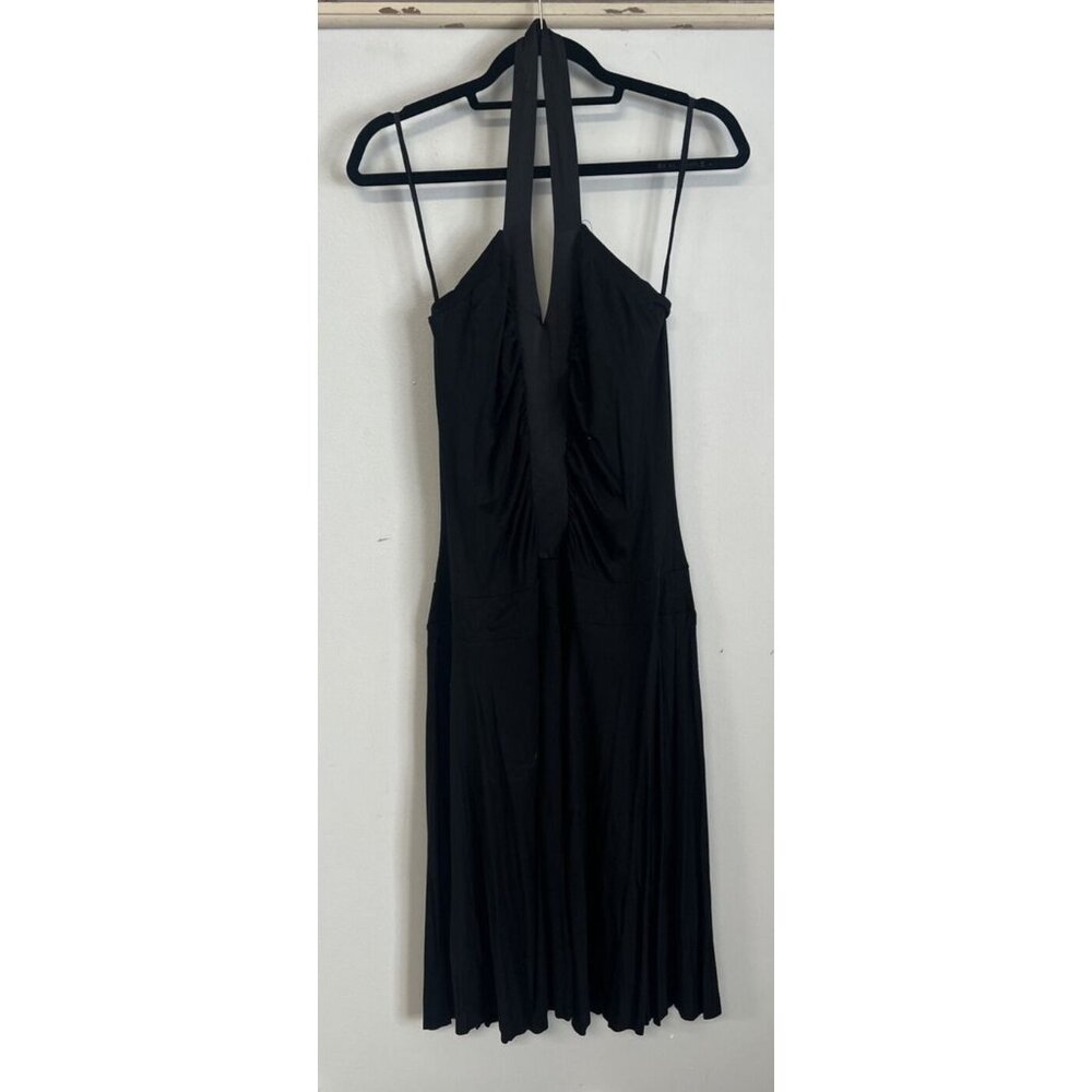 Black Halter Dress Deep Ruched Neckline Built in Bra Large